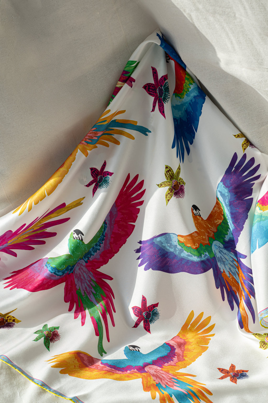 Vuelo Silk Scarf - macaws and orchids