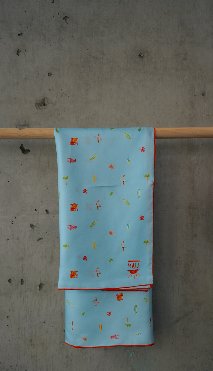 Seaside Dreams Silk Scarf - seashells, lobsters, palms